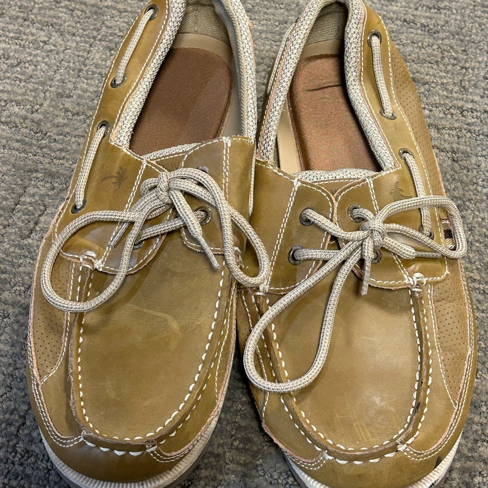 Margaritaville Tan Boat Shoes with Moccasin-Style and Slip-On Design